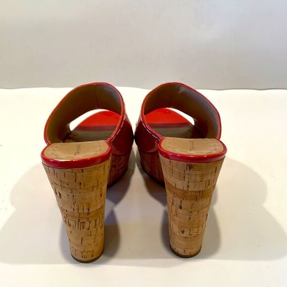 Tahari Orange Sandal Cork Heel Platforms Size 9.5 - Picture 4 of 7